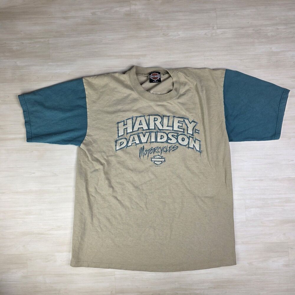 1996 Harley Davidson Sturgis Two Tone Shirt Brown Green Double Sided Size L